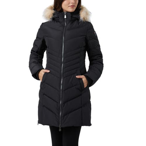Pajar Queens Faux Fur Trim Chevron Quilt Mid Length Coat