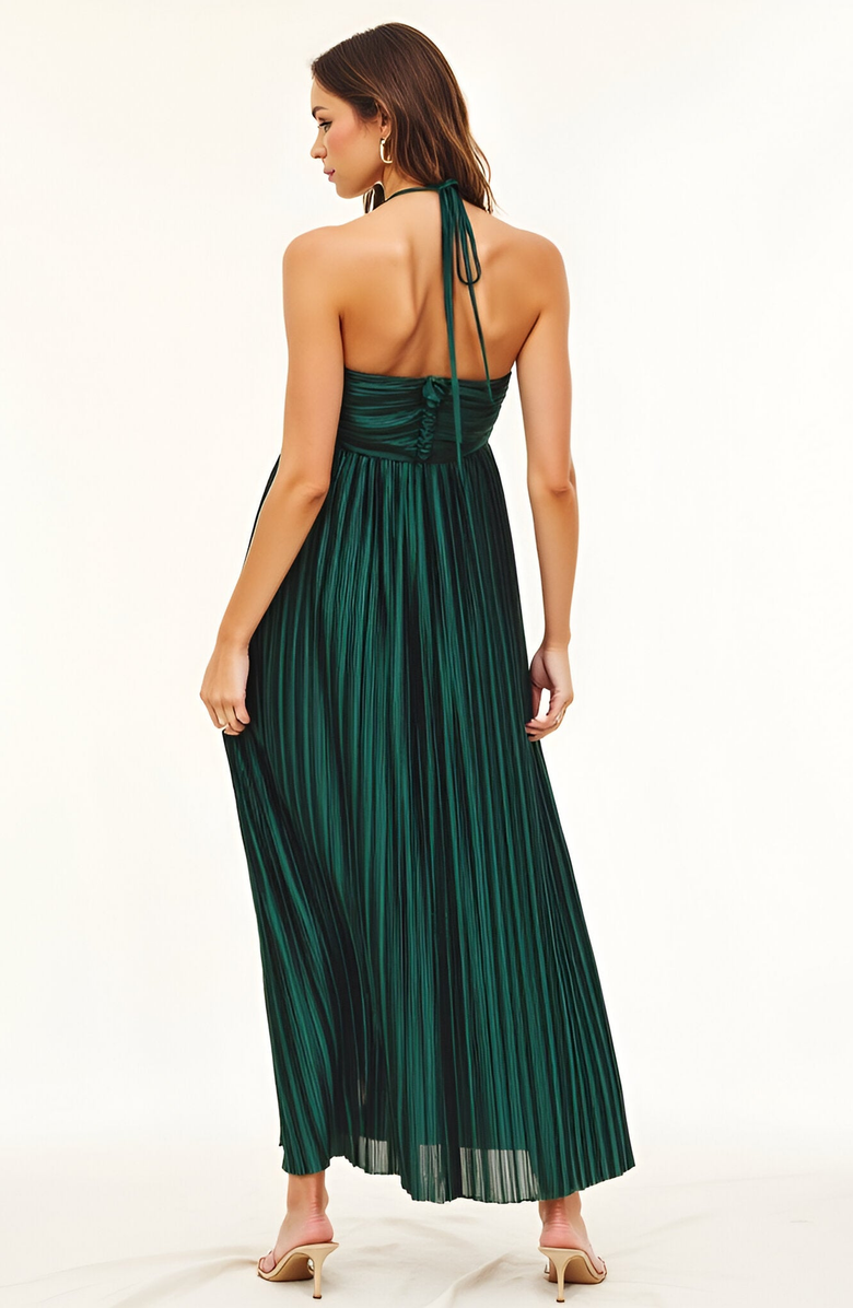Modenaire Pleated Halter Maxi Dress with Twist Front and Keyhole, Alternate, color, 