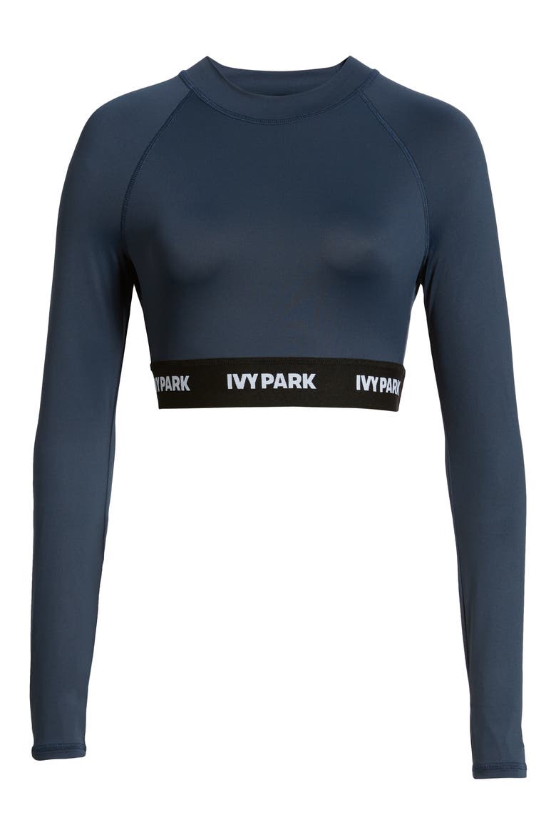 Logo Tape Open Back Crop Top, Alternate, color, MIDNIGHT NAVY