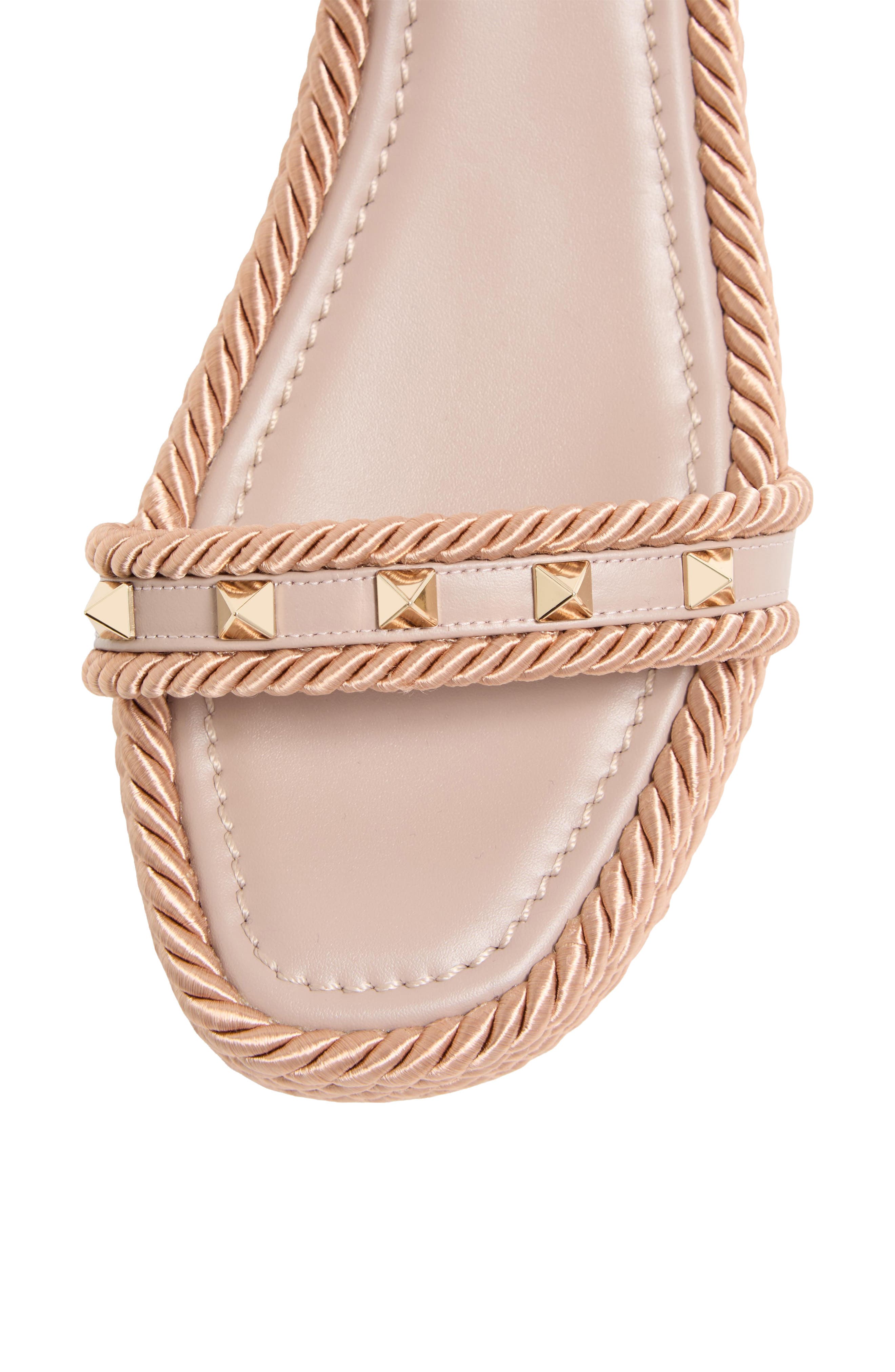 Valentino Garavani Rockstud Espadrille Wedge Sandal, Alternate, color, Poudre
