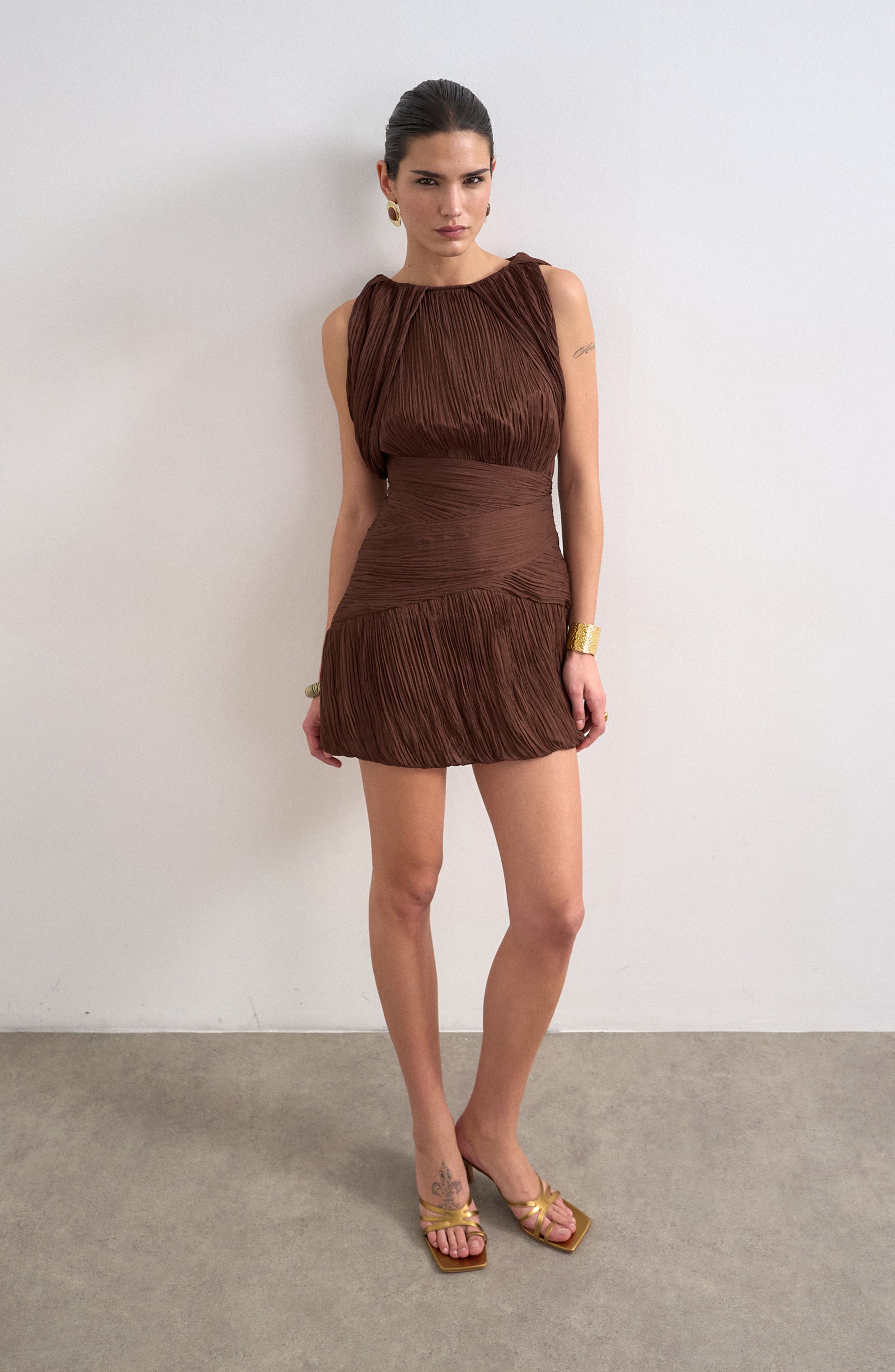 Drape Shoulders Pleated Minidress - image 3