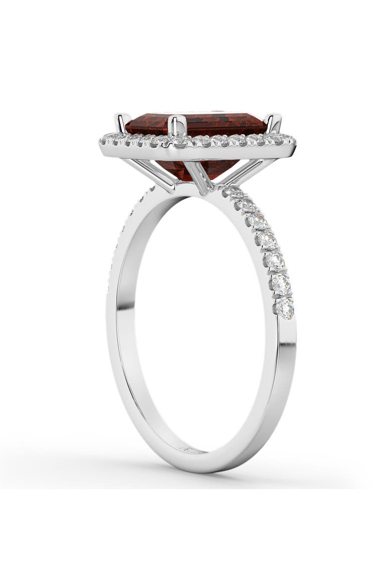 Emerald-Cut Lab Garnet & Diamond Engagement Ring 14k, Alternate, color, 3.32ct/White Gold