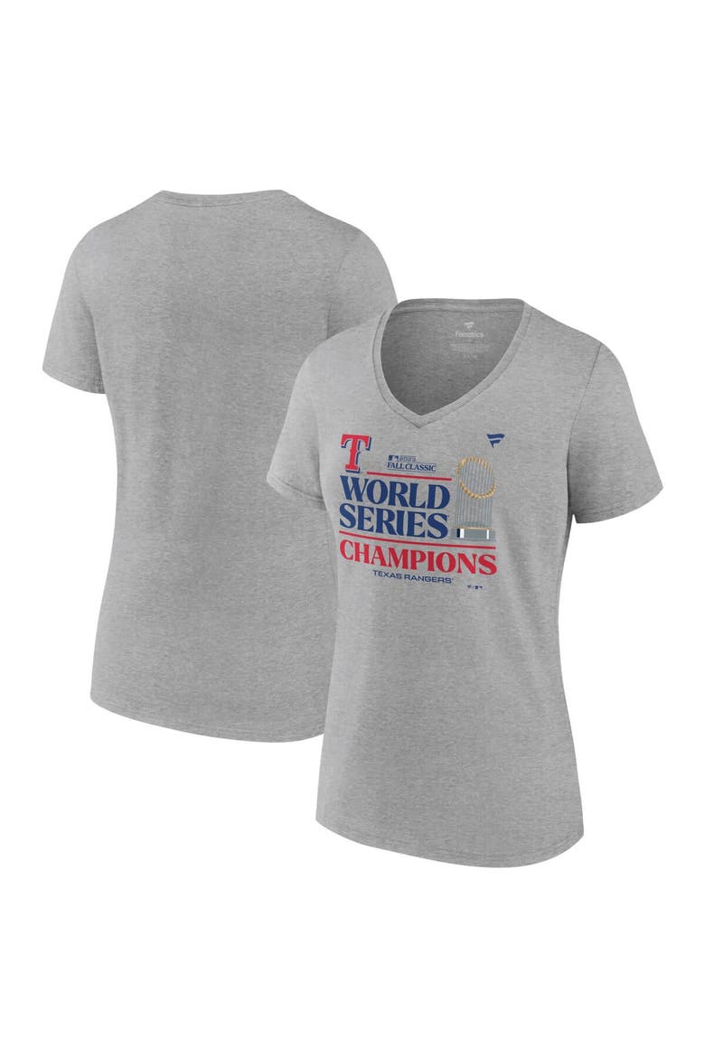 Women's Fanatics Branded Heather Gray Texas Rangers 2023 World Series Champions Locker Room Plus Size V-Neck T-Shirt, Main, color, Heather Gray