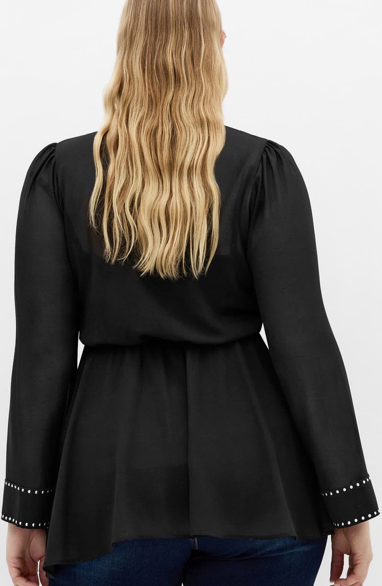 City Chic Kara Studded Pussybow Sheer Top, Alternate, color, Black