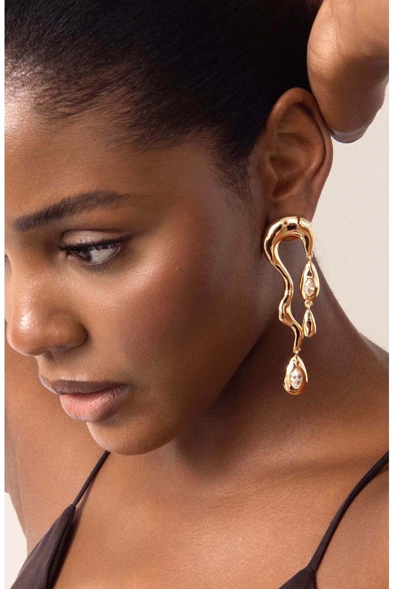 Melting Metal Drop Earrings, Alternate, color, GOLD