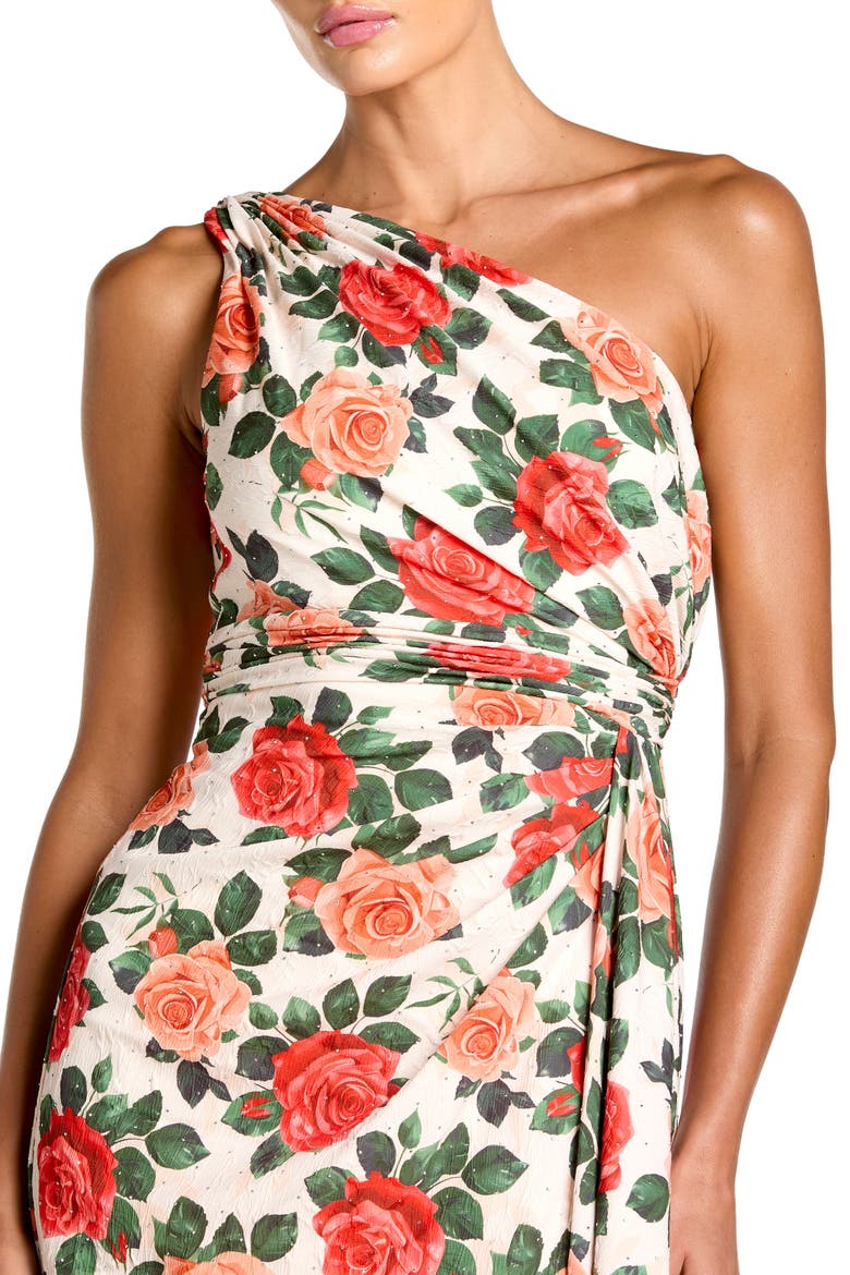 One Shoulder Charmeuse Column Gown With Drape, Alternate, color, Red Rose