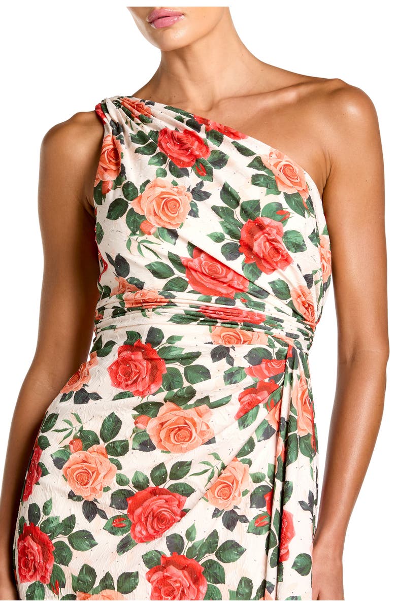 Mac Duggal One Shoulder Charmeuse Column Gown With Drape, Alternate, color, Red Rose