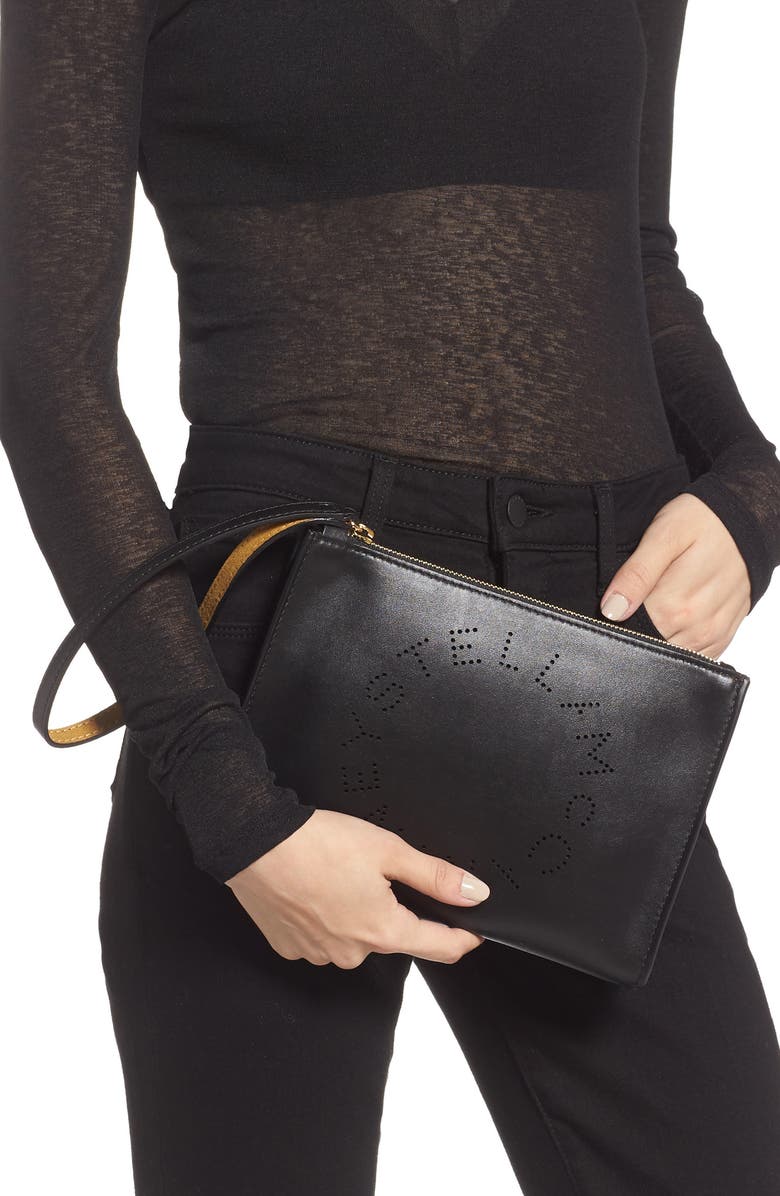 Stella McCartney Perforated Logo Alter Nappa Faux Leather Pouch, Alternate, color,