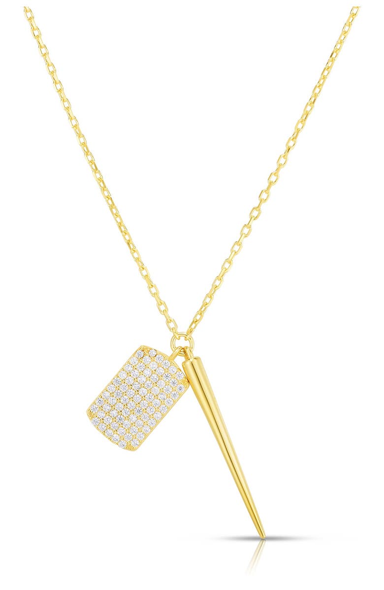 SPHERA MILANO 14K Gold Plated Sterling Silver Spiked CZ Charm Necklace, Main, color, 