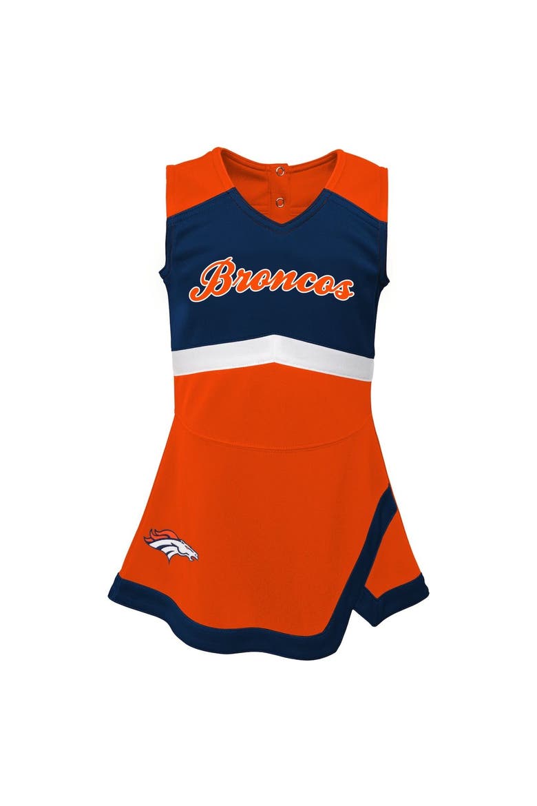 Girls Toddler Orange Denver Broncos Cheer Captain Dress with Bloomers, Alternate, color, Orange