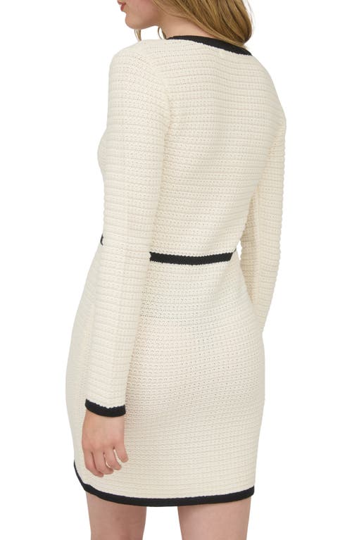 August Sky Bow Long Sleeve Sweater Dress In Neutral