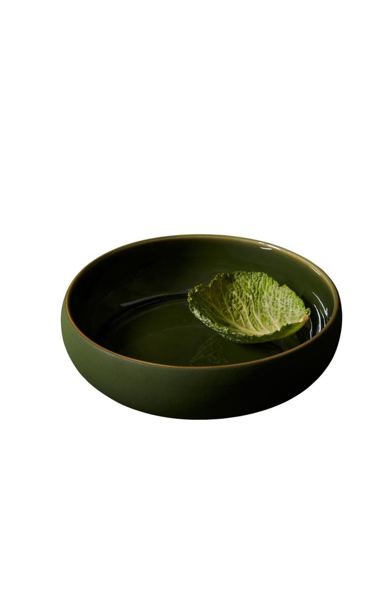 Gharyan Stoneware Shallow Serving Bowl, Alternate, color, Matte Green/Shiny Green