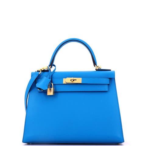 Kelly Handbag Blue Madame with Gold Hardware 28