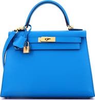 Pre-Owned Hermes Kelly Handbag Blue Madame with Gold Hardware 28