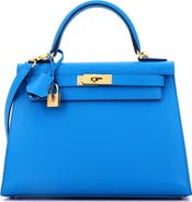 Pre-Owned Hermes Kelly Handbag Blue Madame with Gold Hardware 28