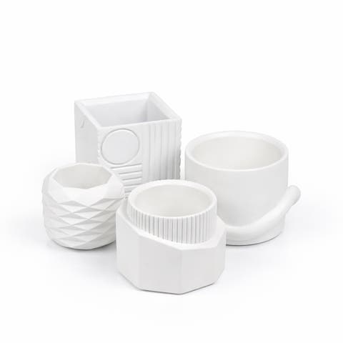 Romy Modern Minimalist Handmade Concrete Geometric Planter Set with Drainage Holes (Set of 4)