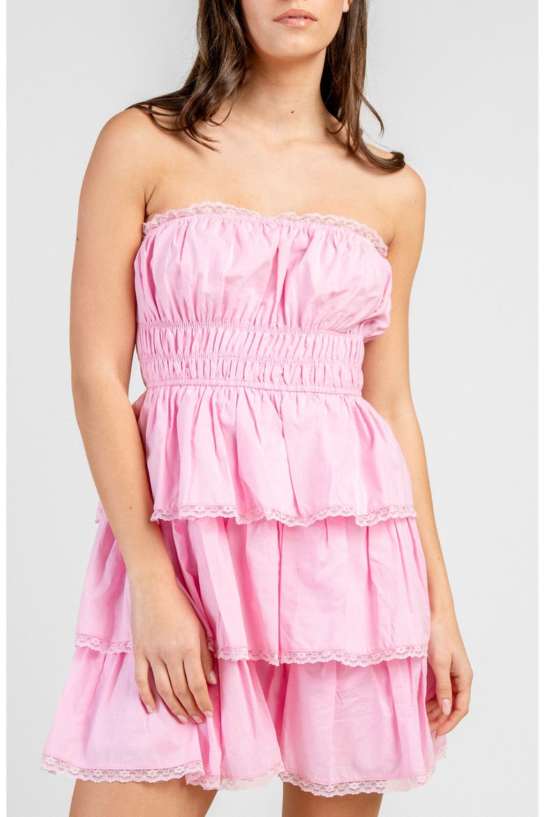 Tiered Cotton Poplin Strapless Minidress, Alternate, color, PINK