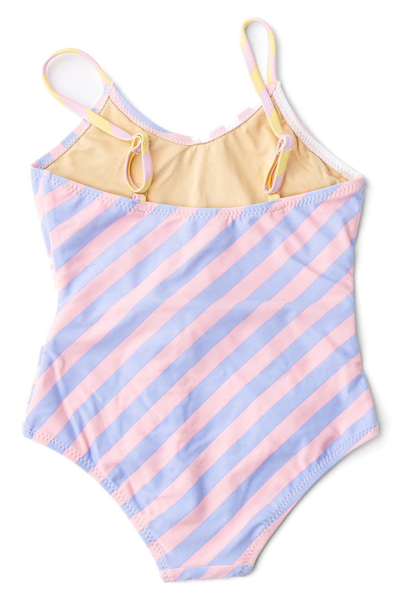 Kids' Pastel Stripe Faux Wrap One-Piece UPF 50+ Swimsuit, Alternate, color, PINK MULTI