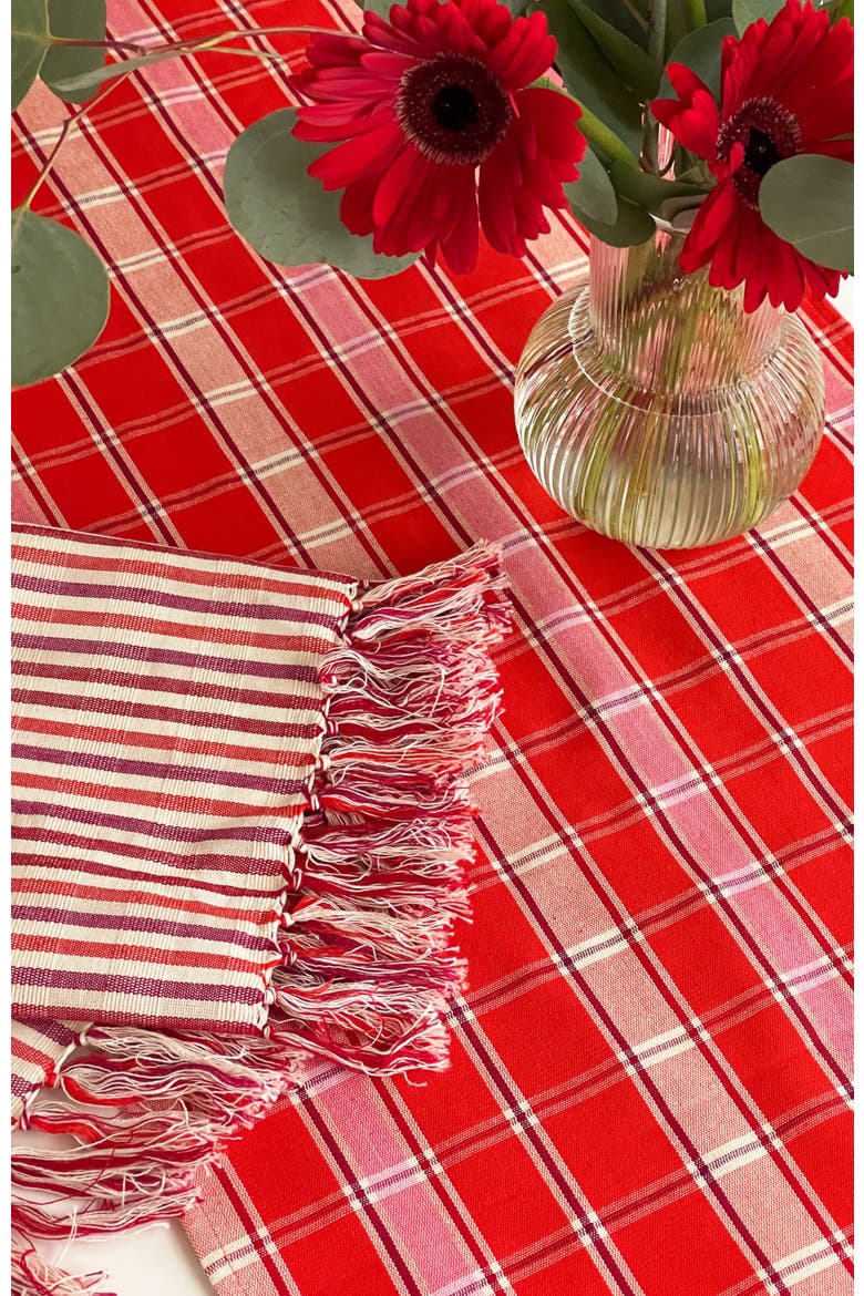 Handwoven Holly Cotton Table Runner, Alternate, color, Red Plaid