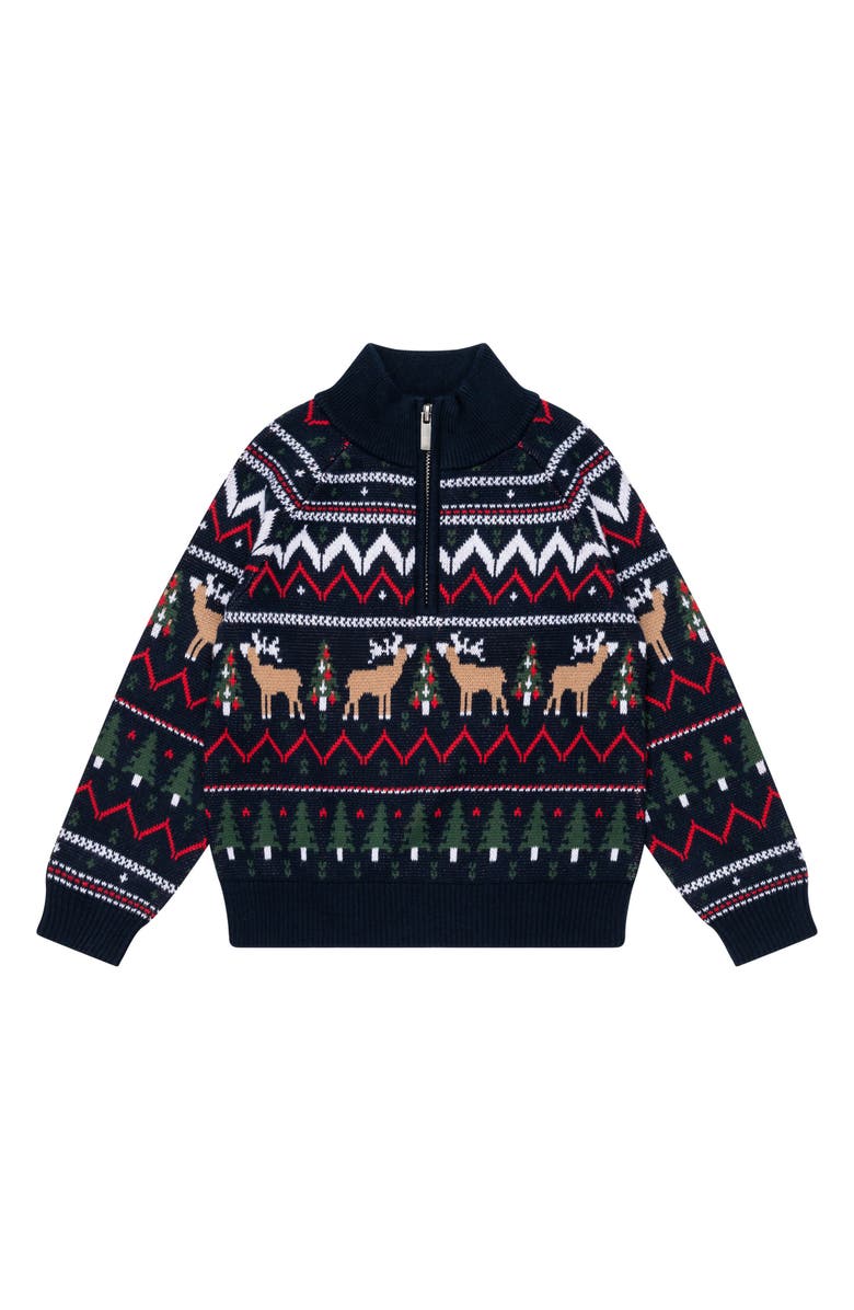 Brooks Brothers Kids' Fair Isle Holiday Half Zip Cotton Sweater, Main, color, 