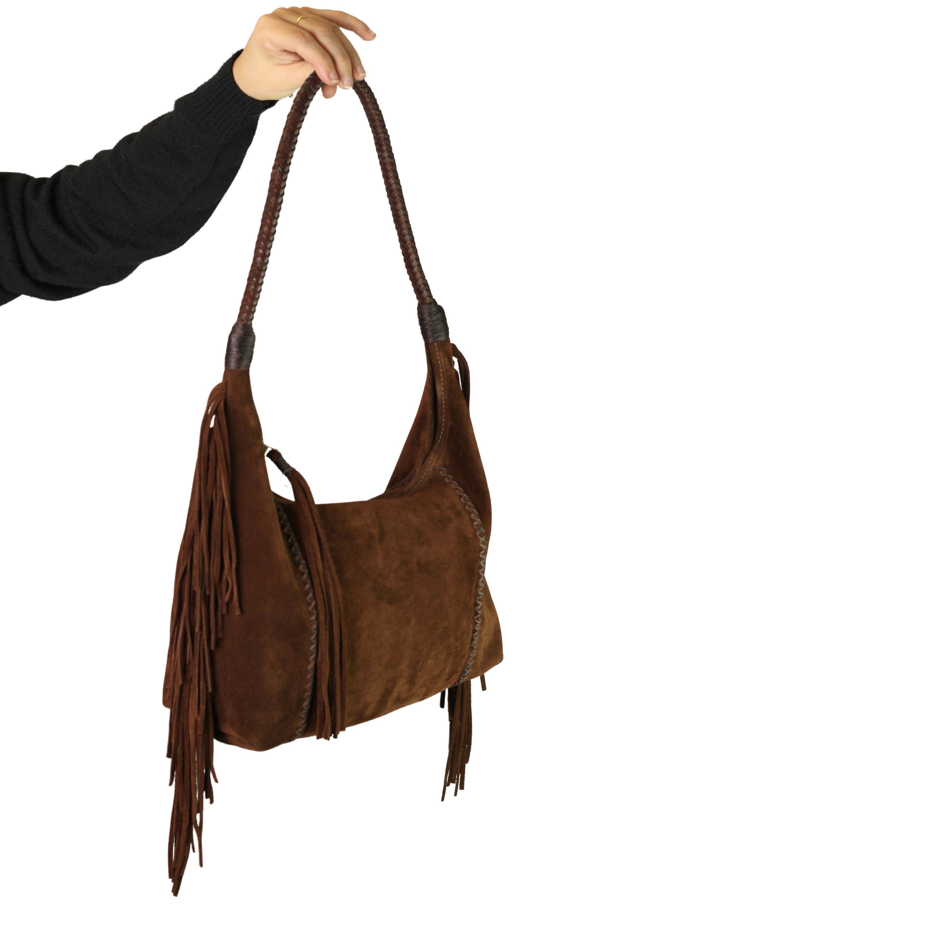 Carlos Falchi Fringe Suede Hobo Bag, Alternate, color, Cocoa
