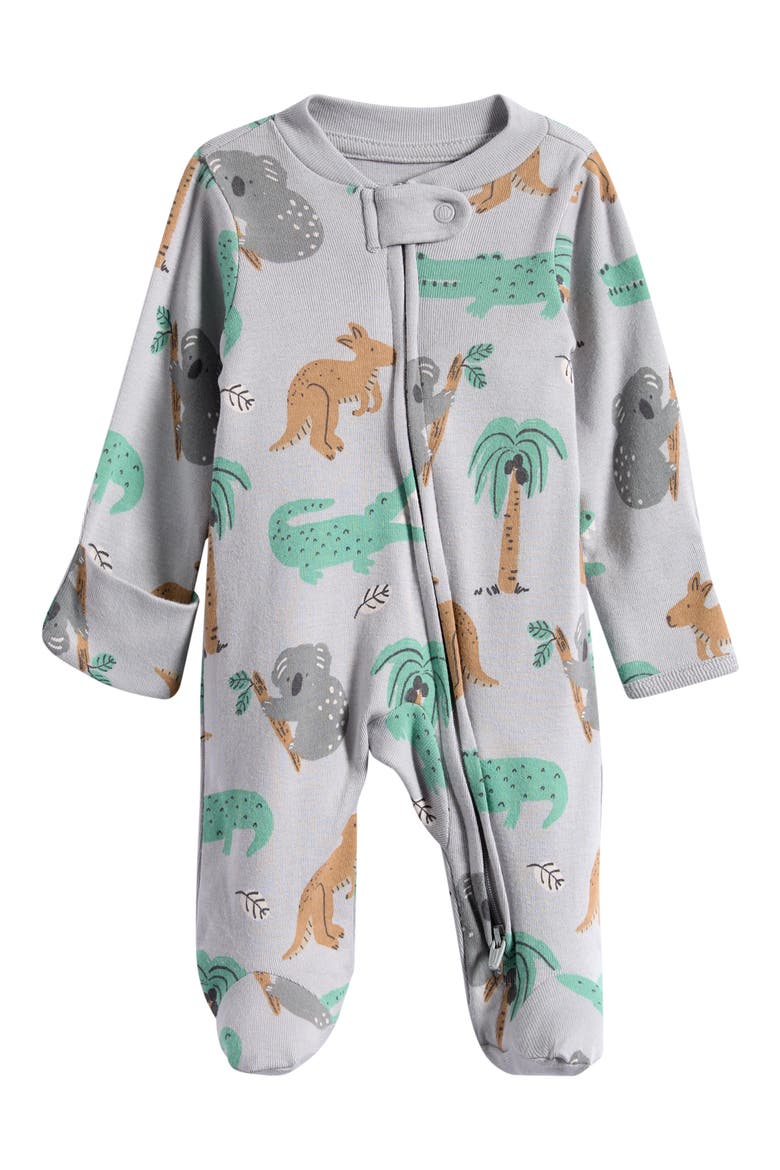 Print Organic Cotton Zip Footie, Main, color, SAFARI