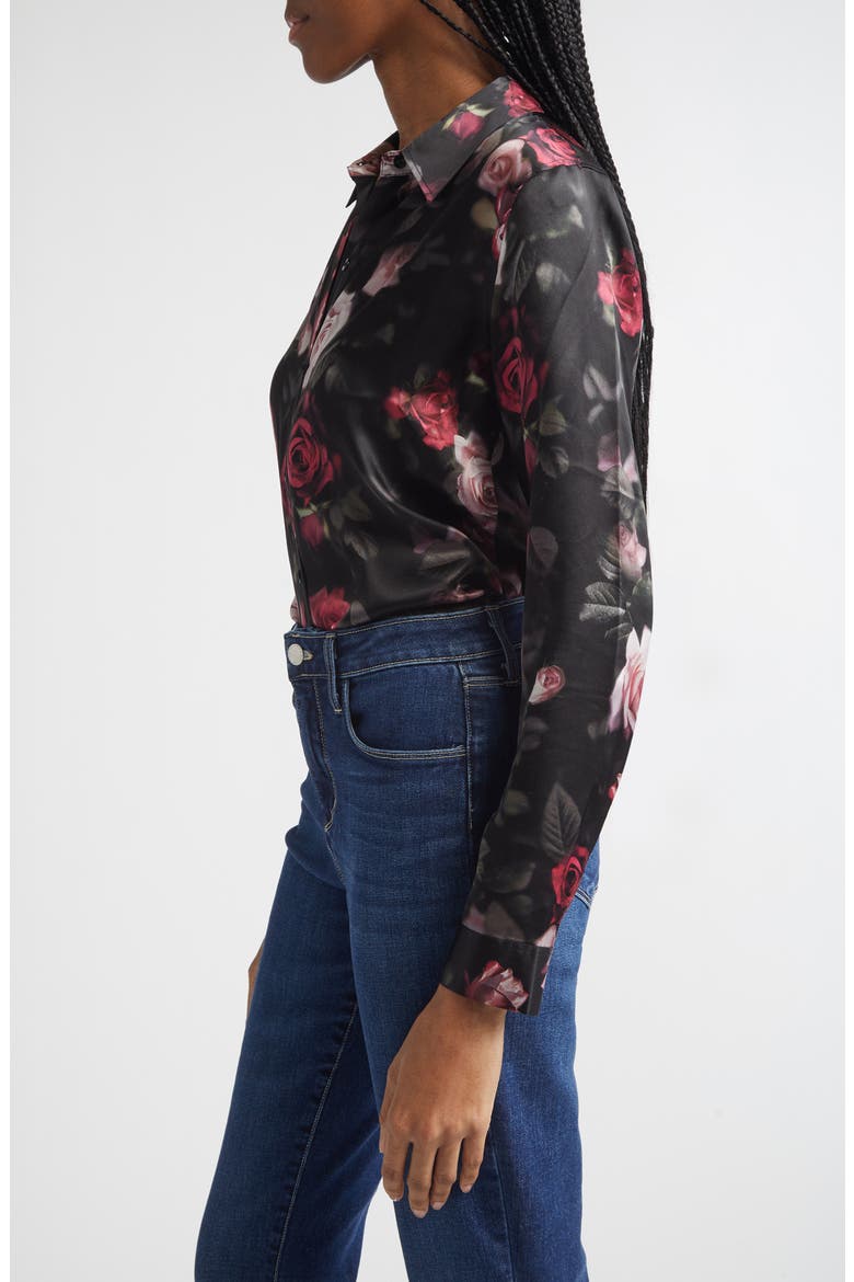 Tyler Silk Button-Up Shirt, Alternate, color, BLACK RHODODENDRON BLURRED ROS