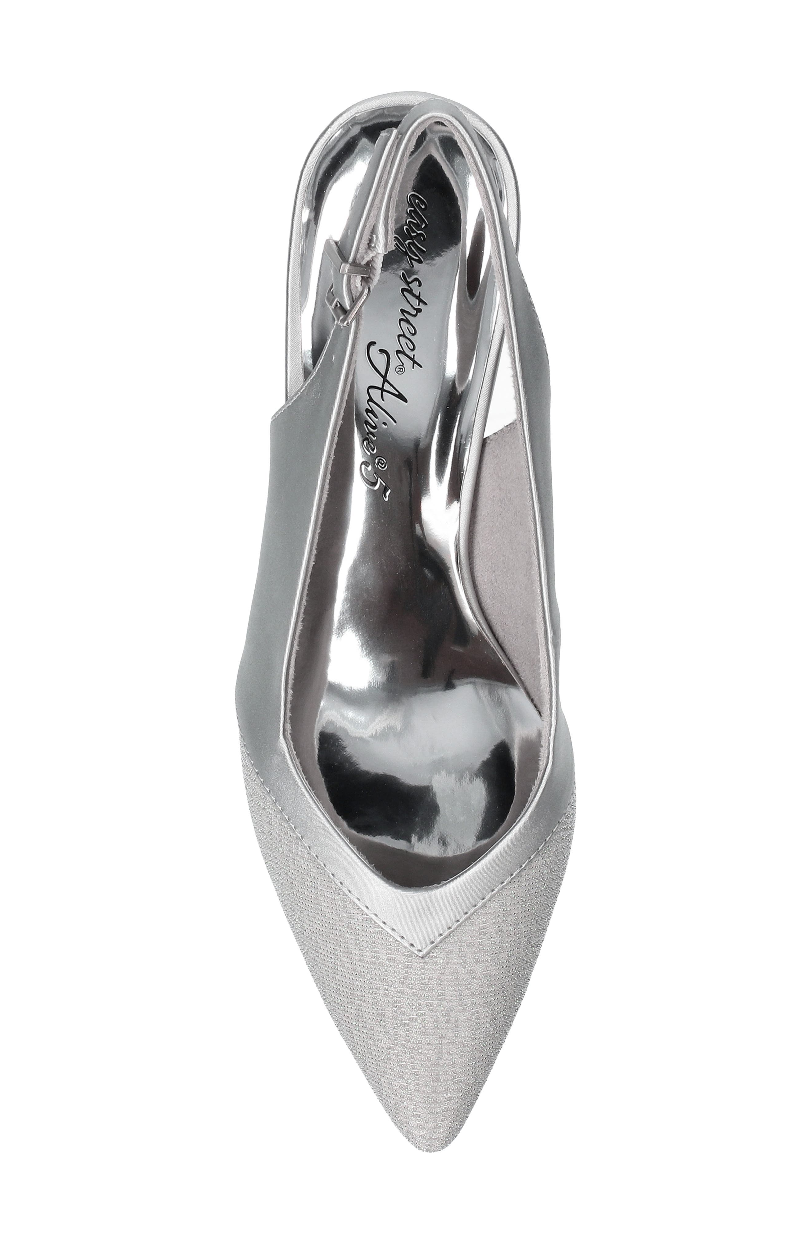 EASY STREET Vivid Kitten Heel Slingback Pump, Alternate, color, Silver Satin-Glitter