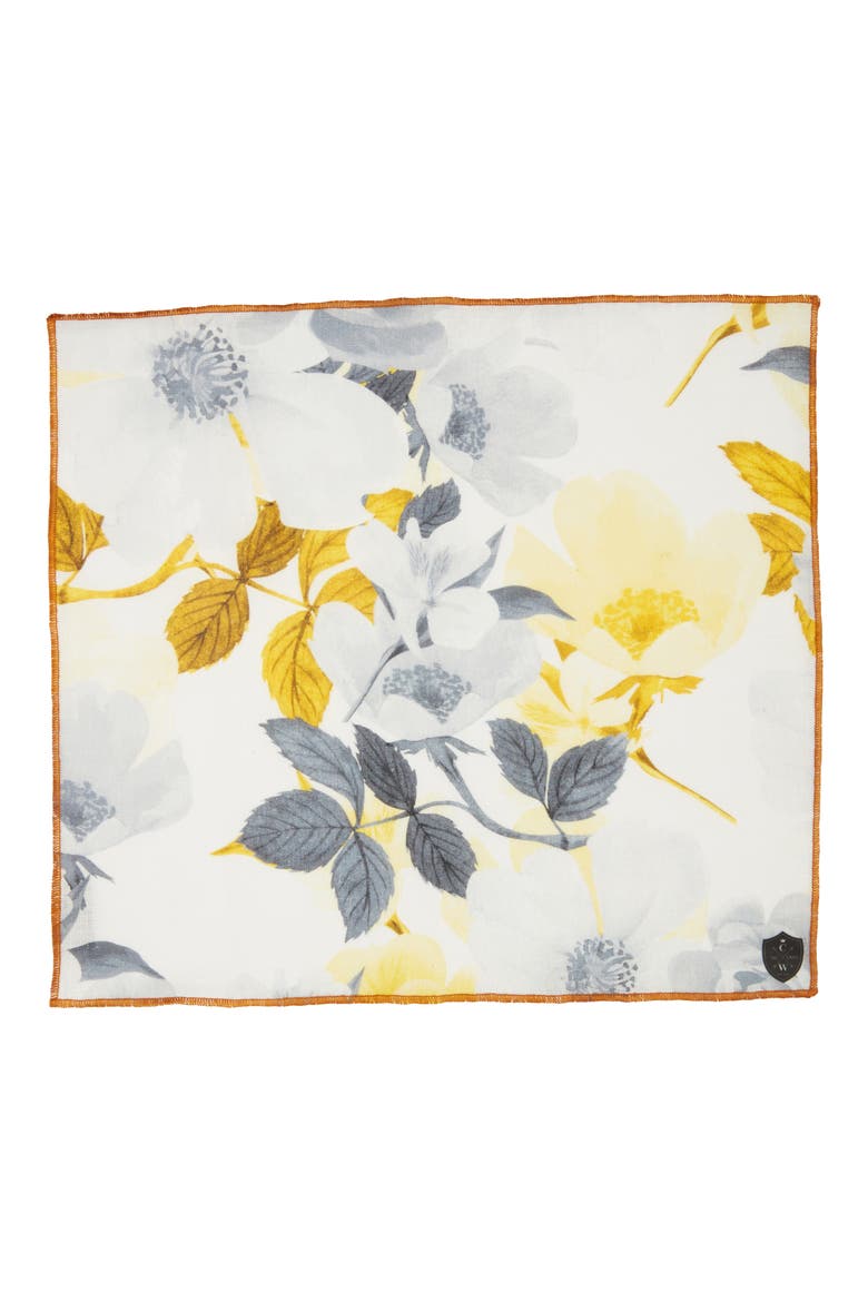 Floral Linen Pocket Square, Alternate, color, YELLOW