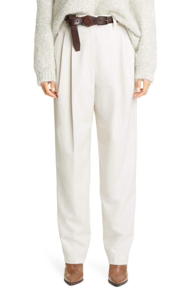 Brunello Cucinelli Pleated Straight Leg Wool Pants, Main, color,