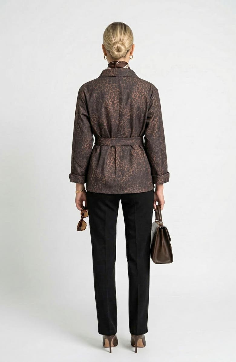Knit & Lounge Long Sleeve Utility Jacket with Belted Waist and Patch Pockets, Alternate, color, Animal, Brown