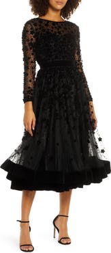 Mac Duggal Embellished Illusion High Neck Long Sleeve Fit & Flare