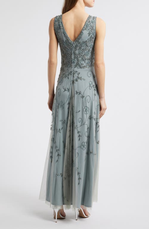 Pisarro Nights Beaded Mesh Gown With Jacket In Blue