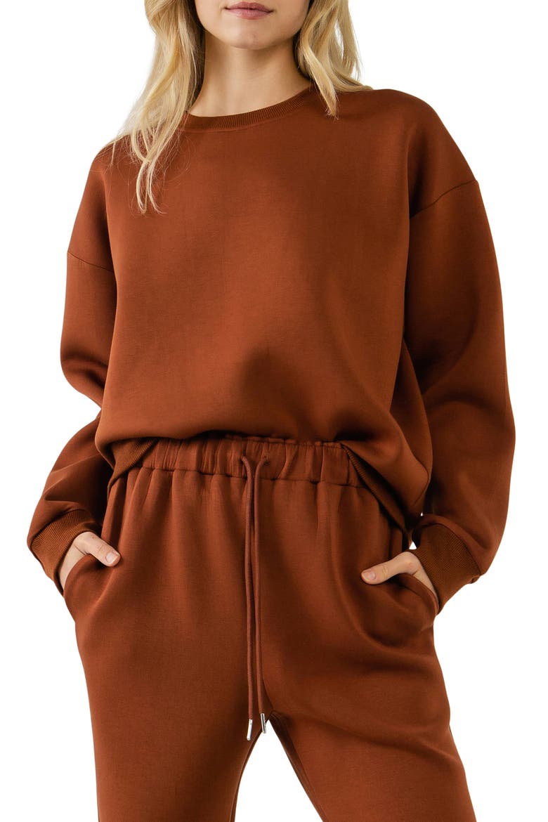 Lounge Wear Crewneck Sweatshirt, Main, color, BROWN