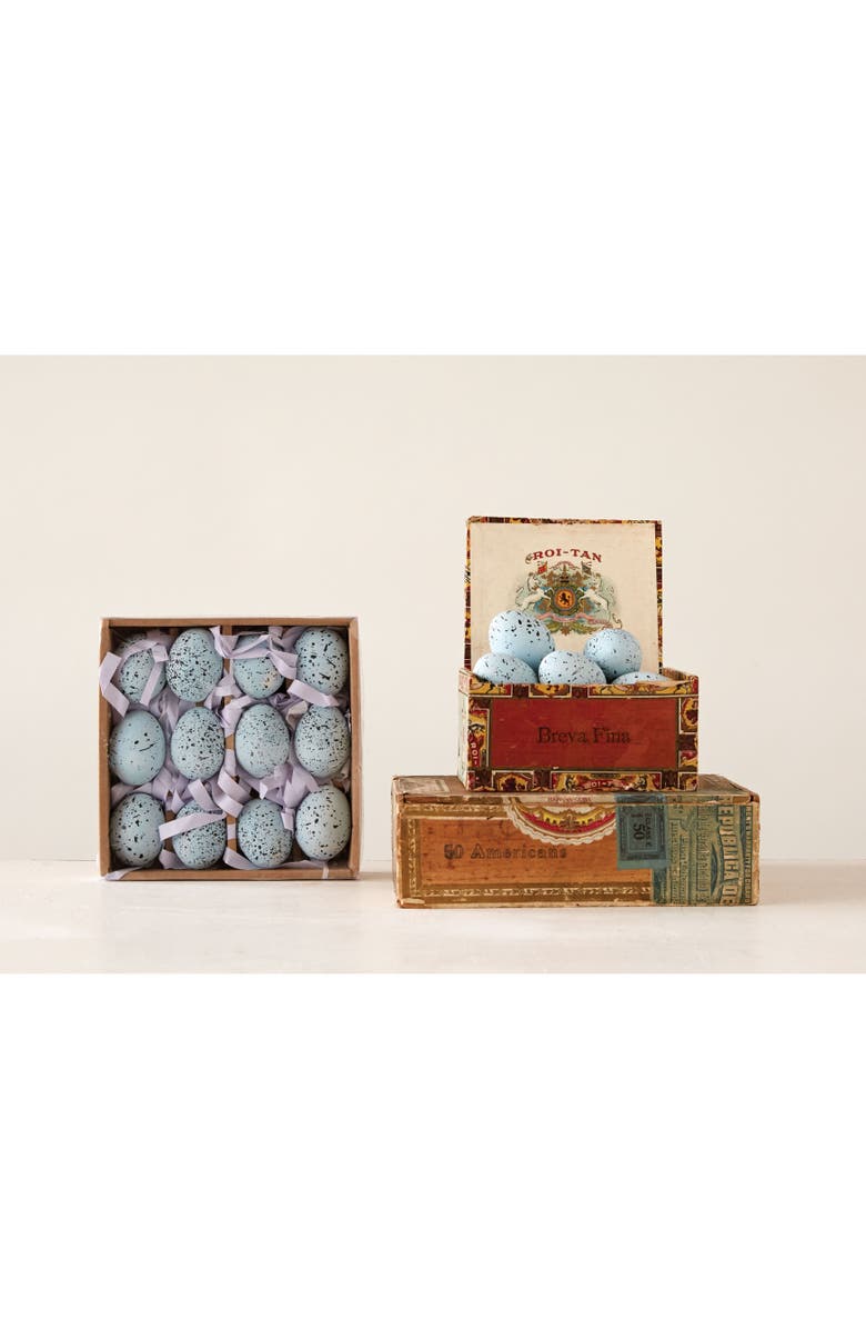 Storied Home Boxed Set of 12 Blue Speckled Ceramic Robin Eggs, Alternate, color,