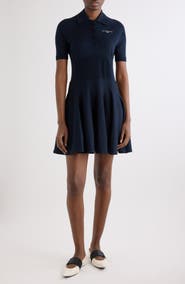 Givenchy Embroidered Logo Cotton & Silk Blend A-Line Polo Dress
