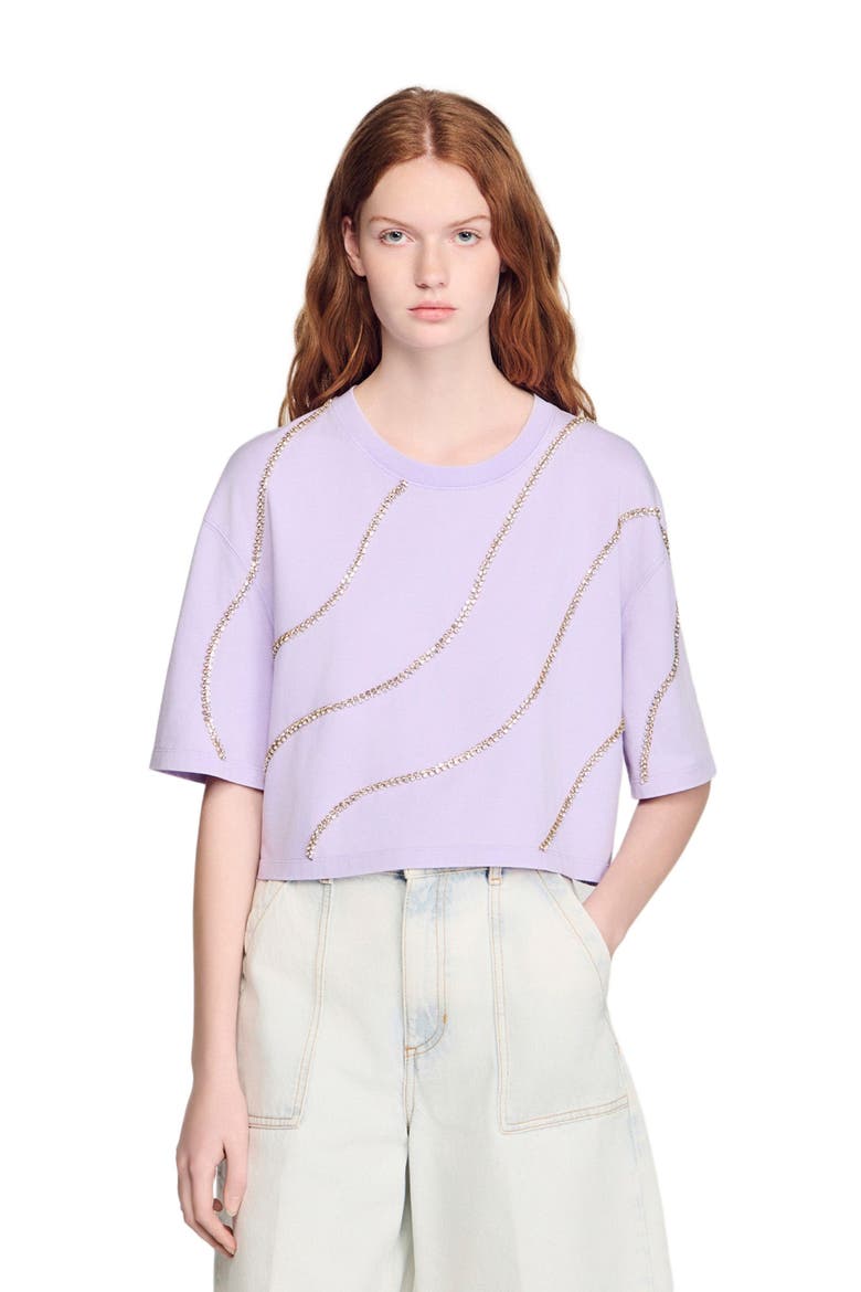 Rhinestone cropped T-shirt, Main, color, Mauve