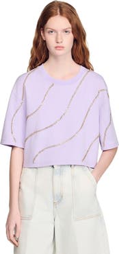SANDRO Rhinestone cropped T-shirt