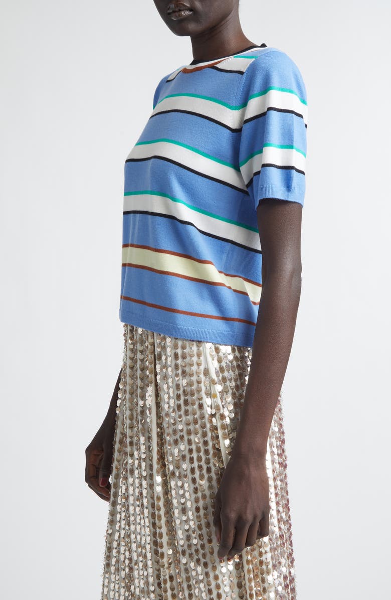 ZANKOV Benji Stripe Short Sleeve Wool Sweater, Alternate, color, Hyacinth