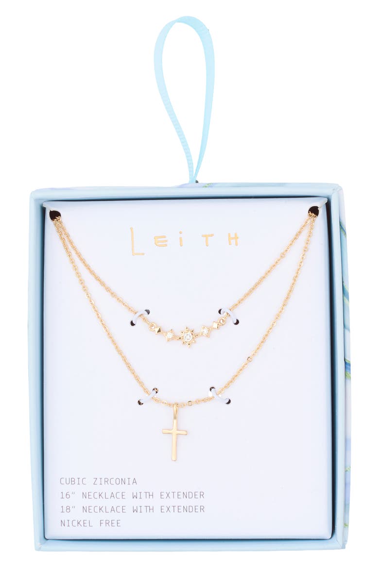 Set of 2 Cross Pendant Necklaces, Main, color, CLEAR- GOLD