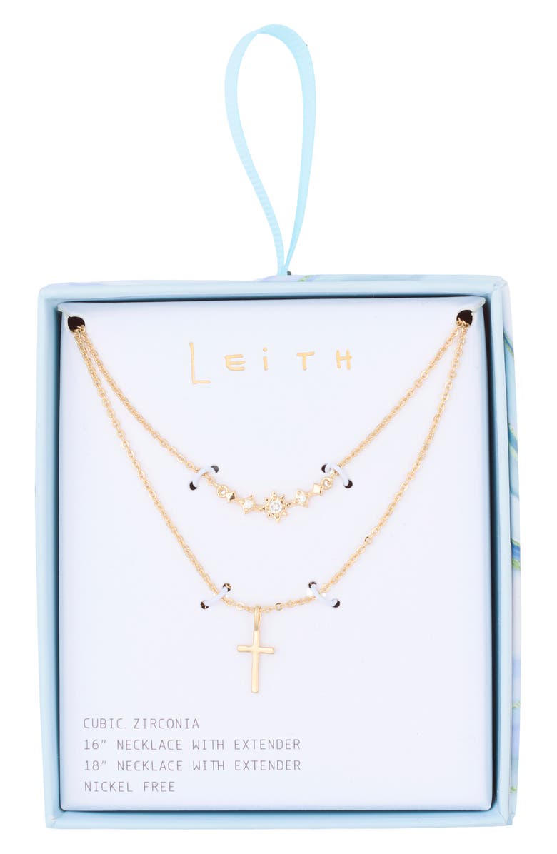 Leith Set of 2 Cross Pendant Necklaces, Main, color, Clear- Gold