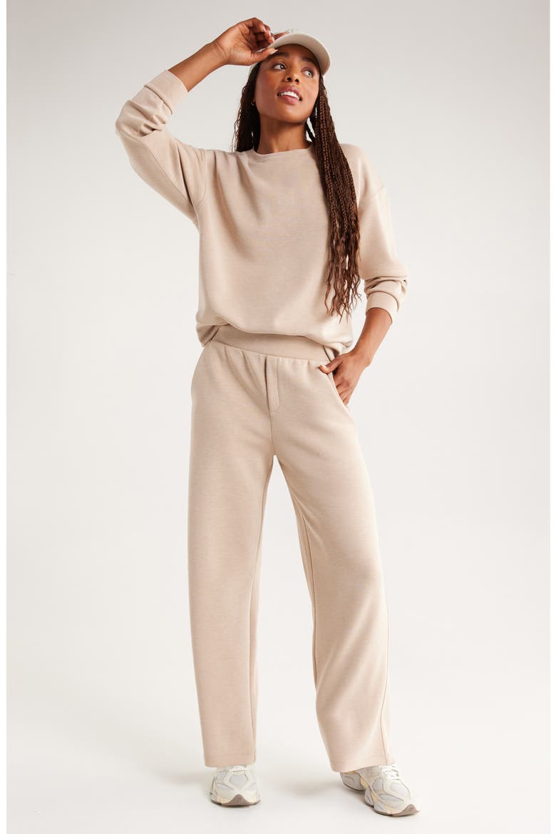 Soft Luxe Boxy Crew Sweatshirt, Alternate, color, TAN KELP HEATHER