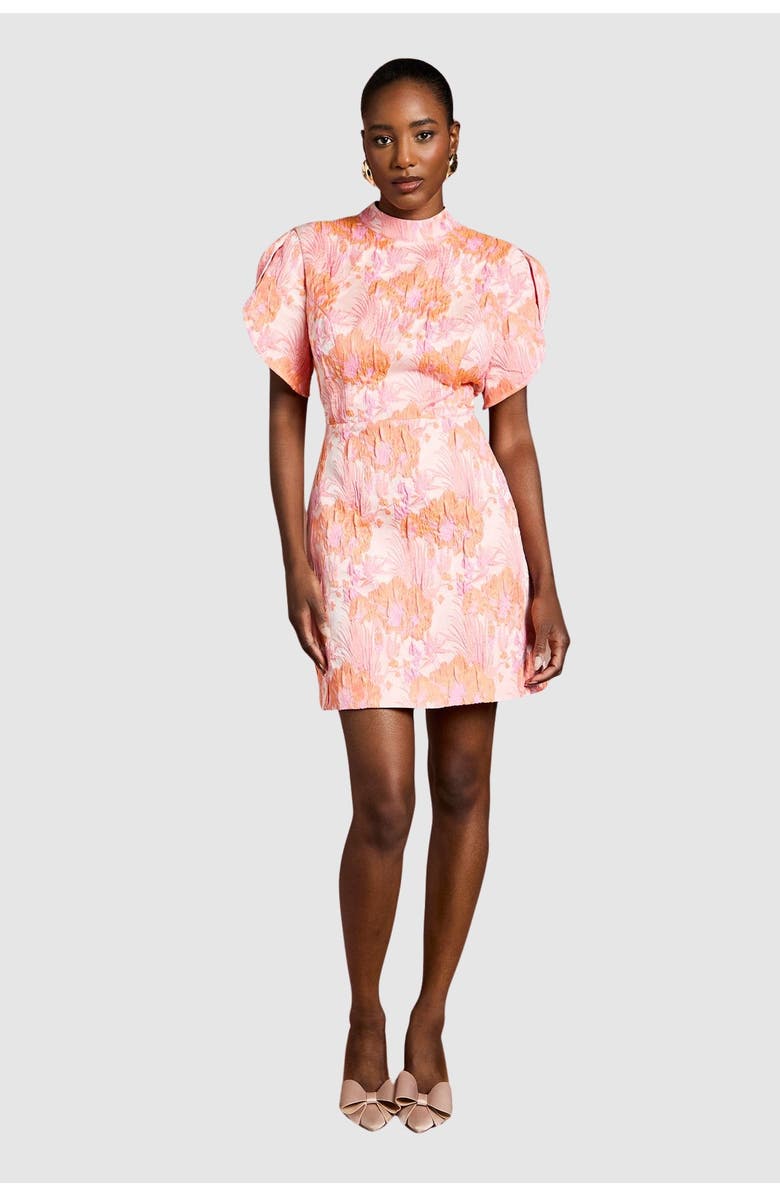 Coast Puff Sleeve Jacquard Mini Dress, Main, color, Pink