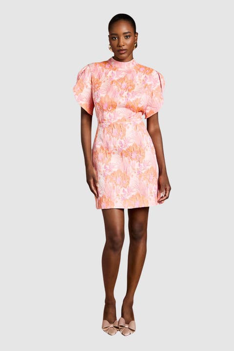 Puff Sleeve Jacquard Mini Dress