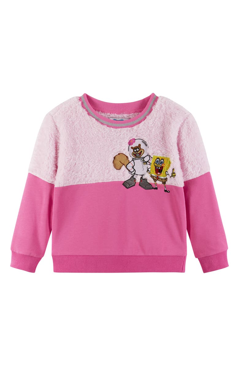 Andy & Evan Kids' SpongeBob SquarePants<sup>™</sup> Faux Fur Sweatshirt & Rib Leggings Set, Alternate, color, Pink Hearts