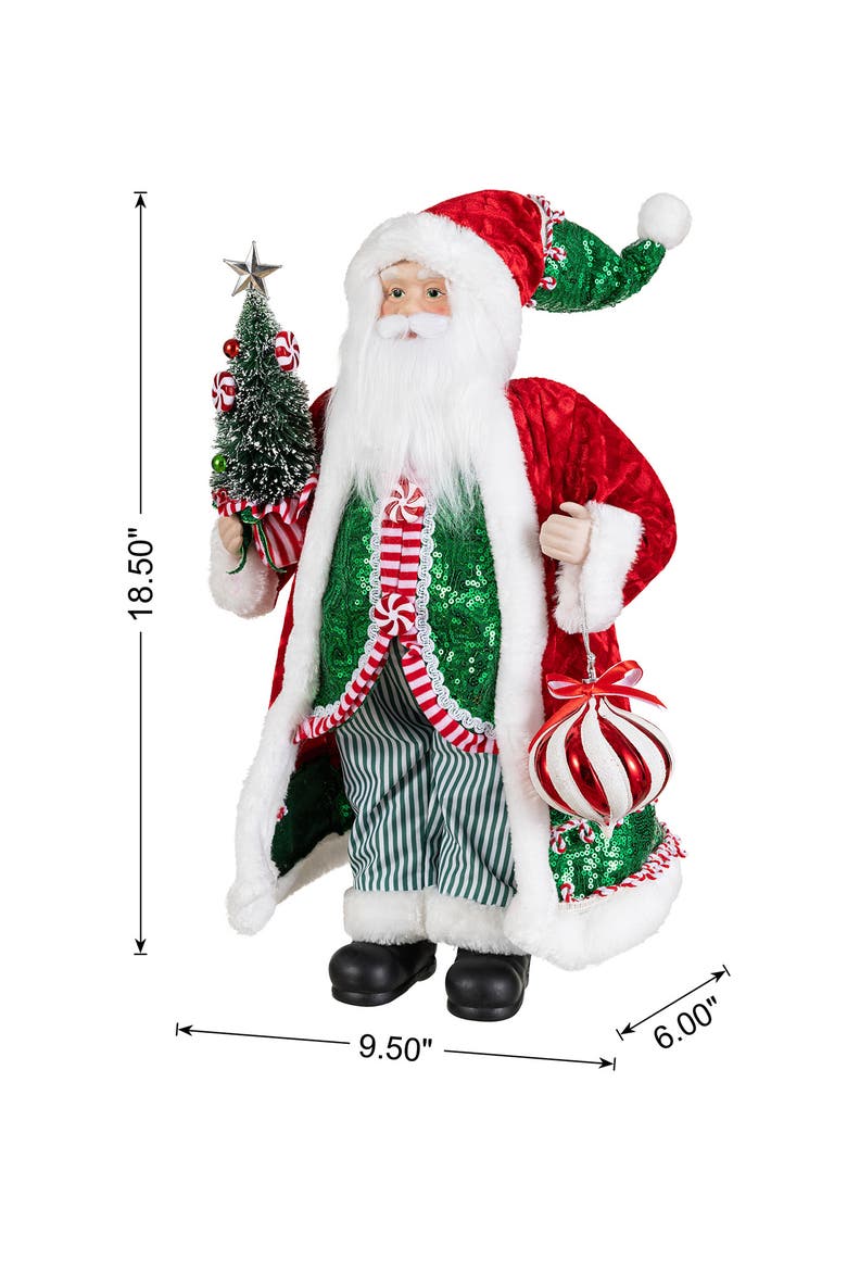 18"H Faux Fur Christmas Peppermint Santa Figurine, Alternate, color, Green