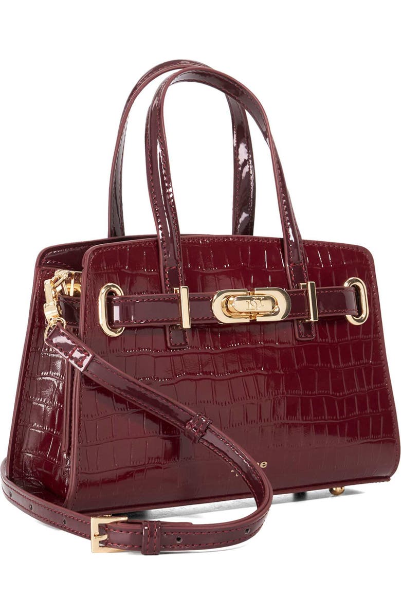 Dune London Dinkydefine Croc Embossed Tote, Alternate, color, Burgundy