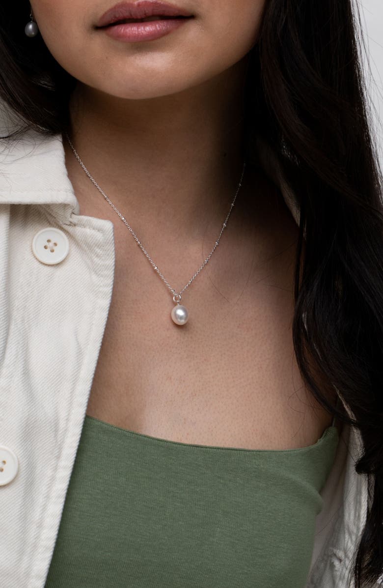 Dower & Hall Timeless Adjustable 8mm Oval White Pearl Pendant, Alternate, color, Sterling Silver