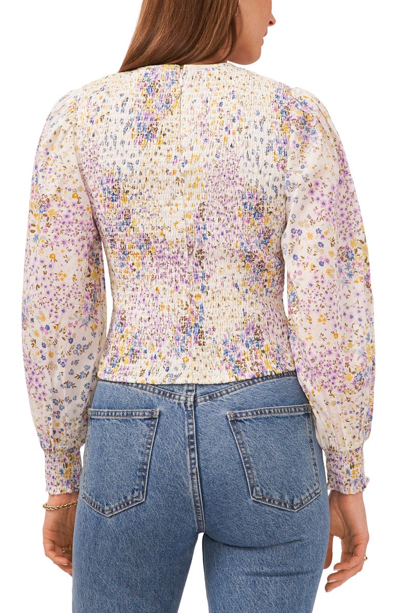 1.STATE Floral Print Smocked Long Sleeve Cotton Top, Alternate, color, 