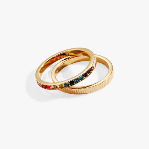 Rainbow Ombre Pave Ring Set